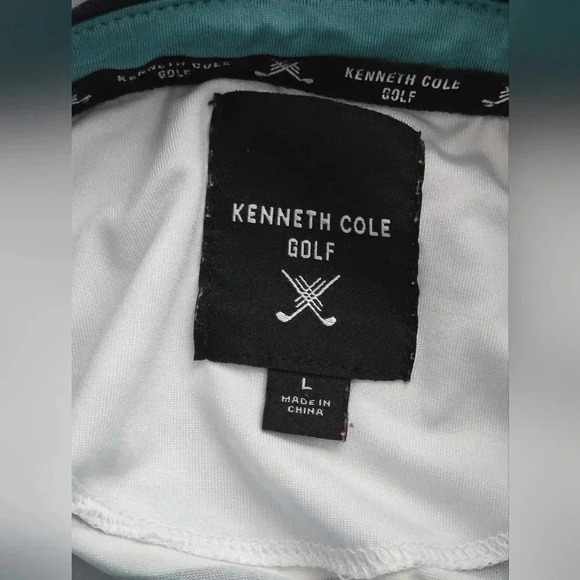 KENNETH COLE golf Mens large Dark Navy and white stripe Polo shirt - Picture 5 of 9